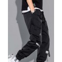 Men's Cargo Pants Drawstring Elastic Waist Letter Breathable Lightweight Full Length Pants Casual Daily Cotton Fashion Trousers Black Blue Micro-elastic / Elasticity