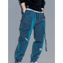 Men's Cargo Pants Drawstring Elastic Waist Letter Breathable Lightweight Full Length Pants Casual Daily Cotton Fashion Trousers Black Blue Micro-elastic / Elasticity