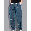 Men's Cargo Pants Drawstring Elastic Waist Letter Breathable Lightweight Full Length Pants Casual Daily Cotton Fashion Trousers Black Blue Micro-elastic / Elasticity