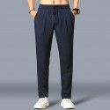 Men's Straight Sweatpants Trousers Drawstring Elastic Waist Solid Color Comfort Breathable Pants Casual Daily Cotton Blend Sports Fashion Black Blue Micro-elastic / Elasticity