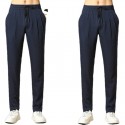 Men's Straight Sweatpants Trousers Drawstring Elastic Waist Solid Color Comfort Breathable Pants Casual Daily Cotton Blend Sports Fashion Black Blue Micro-elastic / Elasticity