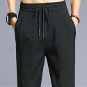 Men's Straight Sweatpants Trousers Drawstring Elastic Waist Solid Color Comfort Breathable Pants Casual Daily Cotton Blend Sports Fashion Black Blue Micro-elastic / Elasticity