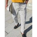 Men's Joggers Trousers Casual Pants Drawstring Elastic Waist Stripe Comfort Breathable Pants Casual Daily Cotton Blend Sports Fashion Black / White Grey Micro-elastic / Elasticity