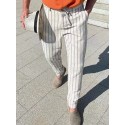 Men's Joggers Trousers Casual Pants Drawstring Elastic Waist Stripe Comfort Breathable Pants Casual Daily Cotton Blend Sports Fashion Black / White Grey Micro-elastic / Elasticity