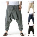 Men's Harem Sweatpants Baggy Drawstring Elastic Waist Solid Color Breathable Lightweight Full Length Pants Casual Daily Cotton Casual Black Khaki Micro-elastic / Elasticity