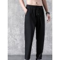 Men's Straight Sweatpants Trousers Pocket Drawstring Solid Color Breathable Outdoor Full Length Pants Casual Daily Stylish Casual Black / Red Black Micro-elastic / Winter