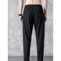 Men's Straight Sweatpants Trousers Pocket Drawstring Solid Color Breathable Outdoor Full Length Pants Casual Daily Stylish Casual Black / Red Black Micro-elastic / Winter