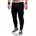 foreign trade hot sale autumn and winter new men's pleated stitching fitness pants side large pocket sports pants casual pants men