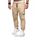 foreign trade hot sale autumn and winter new men's pleated stitching fitness pants side large pocket sports pants casual pants men