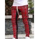 Men's Chinos Trousers Pocket Elastic Drawstring Design Lattice Breathable Soft Pants Casual Daily Fashion Streetwear Red Micro-elastic