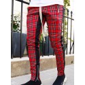 Men's Chinos Trousers Pocket Elastic Drawstring Design Lattice Breathable Soft Pants Casual Daily Fashion Streetwear Red Micro-elastic