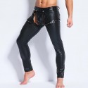 Men's Pants Patchwork Side Button Hole Solid Color Full Length Pants Going out Weekend Artificial Leather Streetwear Stylish Black Inelastic / Winter