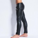 Men's Pants Patchwork Side Button Hole Solid Color Full Length Pants Going out Weekend Artificial Leather Streetwear Stylish Black Inelastic / Winter