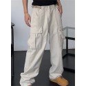 Men's Straight Trousers Cargo Pants Multi Pocket Solid Color Comfort Breathable Pants Casual Daily Cotton Blend Sports Fashion Black Beige Micro-elastic