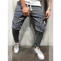 men's casual drawstring waist taper leg plaid jogger harem sweatpants (medium, red)