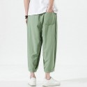 Men's Culottes Wide Leg Bloomers Pocket Elastic Waist Solid Color Comfort Breathable Pants Casual Daily Streetwear Chinese Style Green Black / Summer / Elasticity