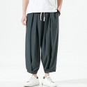 Men's Culottes Wide Leg Bloomers Pocket Elastic Waist Solid Color Comfort Breathable Pants Casual Daily Streetwear Chinese Style Green Black / Summer / Elasticity