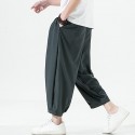 Men's Culottes Wide Leg Bloomers Pocket Elastic Waist Solid Color Comfort Breathable Pants Casual Daily Streetwear Chinese Style Green Black / Summer / Elasticity