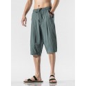 Men's Capri shorts Patchwork Drawstring Solid Colored Comfort Breathable Calf-Length Pants Home Daily Cotton Blend Basic Chinoiserie Loose Fit Green White Inelastic