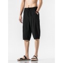 Men's Capri shorts Patchwork Drawstring Solid Colored Comfort Breathable Calf-Length Pants Home Daily Cotton Blend Basic Chinoiserie Loose Fit Green White Inelastic
