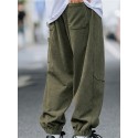 Men's Joggers Trousers Winter Pants Drawstring Elastic Waist Solid Color Comfort Breathable Pants Casual Daily Corduroy Sports Fashion Green Black Micro-elastic / Elasticity