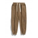 Men's Joggers Trousers Winter Pants Drawstring Elastic Waist Solid Color Comfort Breathable Pants Casual Daily Corduroy Sports Fashion Green Black Micro-elastic / Elasticity
