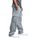 Men's Solid Fleece Heavyweight Cargo Pants Sweatpants Men Loose Sports Trousers Plus Size Cargo Stretch Pants with Pockets