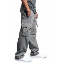 Men's Solid Fleece Heavyweight Cargo Pants Sweatpants Men Loose Sports Trousers Plus Size Cargo Stretch Pants with Pockets