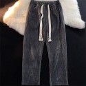 Men's Straight Culottes Wide Leg Sweatpants Drawstring Elastic Waist Solid Color Comfort Breathable Pants Casual Daily Corduroy Sports Fashion Black Grey Micro-elastic / Elasticity