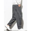 Men's Harem Pants Patchwork Elastic Waist Solid Color Breathable Soft Full Length Pants Casual Daily Corduroy Casual Harlem Pants Loose Fit Black Gray Micro-elastic / Drawstring