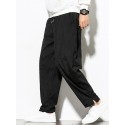 Men's Harem Pants Patchwork Elastic Waist Solid Color Breathable Soft Full Length Pants Casual Daily Corduroy Casual Harlem Pants Loose Fit Black Gray Micro-elastic / Drawstring