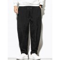 Men's Harem Pants Patchwork Elastic Waist Solid Color Breathable Soft Full Length Pants Casual Daily Corduroy Casual Harlem Pants Loose Fit Black Gray Micro-elastic / Drawstring