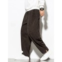 Men's Harem Pants Patchwork Elastic Waist Solid Color Breathable Soft Full Length Pants Casual Daily Corduroy Casual Harlem Pants Loose Fit Black Gray Micro-elastic / Drawstring