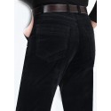 Men's Dress Pants Pocket Solid Color Breathable Outdoor Full Length Pants Business Casual Corduroy Casual Trousers Black Fuchsia Micro-elastic