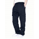 Men's Straight Sweatpants Joggers Drawstring Elastic Waist Multi Pocket Solid Color Pants Casual Daily Sports Streetwear Loose Fit White Black