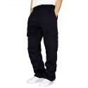 Men's Straight Sweatpants Joggers Drawstring Elastic Waist Multi Pocket Solid Color Pants Casual Daily Sports Streetwear Loose Fit White Black