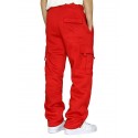 Men's Straight Sweatpants Joggers Drawstring Elastic Waist Multi Pocket Solid Color Pants Casual Daily Sports Streetwear Loose Fit White Black