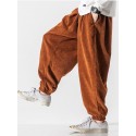 Men's Harem Pants Elastic Waist Solid Color Soft Full Length Pants Casual Daily Corduroy Harlem Pants Loose Fit Black Gray Micro-elastic / Drawstring