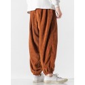 Men's Harem Pants Elastic Waist Solid Color Soft Full Length Pants Casual Daily Corduroy Harlem Pants Loose Fit Black Gray Micro-elastic / Drawstring