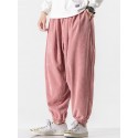 Men's Harem Pants Elastic Waist Solid Color Soft Full Length Pants Casual Daily Corduroy Harlem Pants Loose Fit Black Gray Micro-elastic / Drawstring