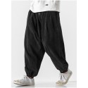 Men's Harem Pants Elastic Waist Solid Color Soft Full Length Pants Casual Daily Corduroy Harlem Pants Loose Fit Black Gray Micro-elastic / Drawstring