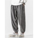 Men's Harem Pants Elastic Waist Solid Color Soft Full Length Pants Casual Daily Corduroy Harlem Pants Loose Fit Black Gray Micro-elastic / Drawstring