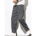 Men's Straight Solid Color Sports Full Length Pants Daily Holiday Corduroy Chino Slim Black Gray Inelastic / Drawstring