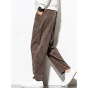 Men's Straight Solid Color Sports Full Length Pants Daily Holiday Corduroy Chino Slim Black Gray Inelastic / Drawstring