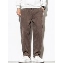 Men's Straight Solid Color Sports Full Length Pants Daily Holiday Corduroy Chino Slim Black Gray Inelastic / Drawstring