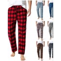 Men's Chinos Pajamas Plaid Checkered Full Length Pants Home Christmas Basic Loose Fit Smoky gray Black Micro-elastic