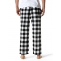 Men's Chinos Pajamas Plaid Checkered Full Length Pants Home Christmas Basic Loose Fit Smoky gray Black Micro-elastic