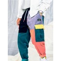 Men's Chinos Pocket Drawstring Patchwork Breathable Lightweight Full Length Pants Casual Daily Corduroy Casual Trousers Rainbow Micro-elastic