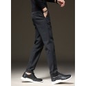 Men's Straight Trousers Casual Pants Pocket Solid Color Comfort Breathable Pants Casual Daily Cotton Blend Stylish Simple Black Blue Micro-elastic
