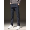 Men's Straight Trousers Casual Pants Pocket Solid Color Comfort Breathable Pants Casual Daily Cotton Blend Stylish Simple Black Blue Micro-elastic